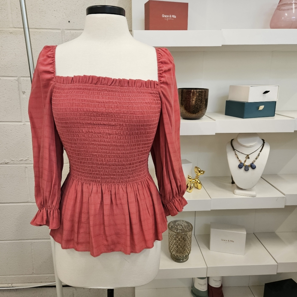 Watermelon Color Smocked Top